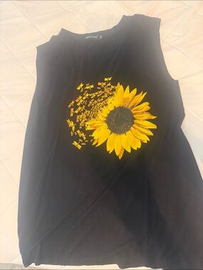 Magic Black Tank Top with Yellow Sunflower Graphic